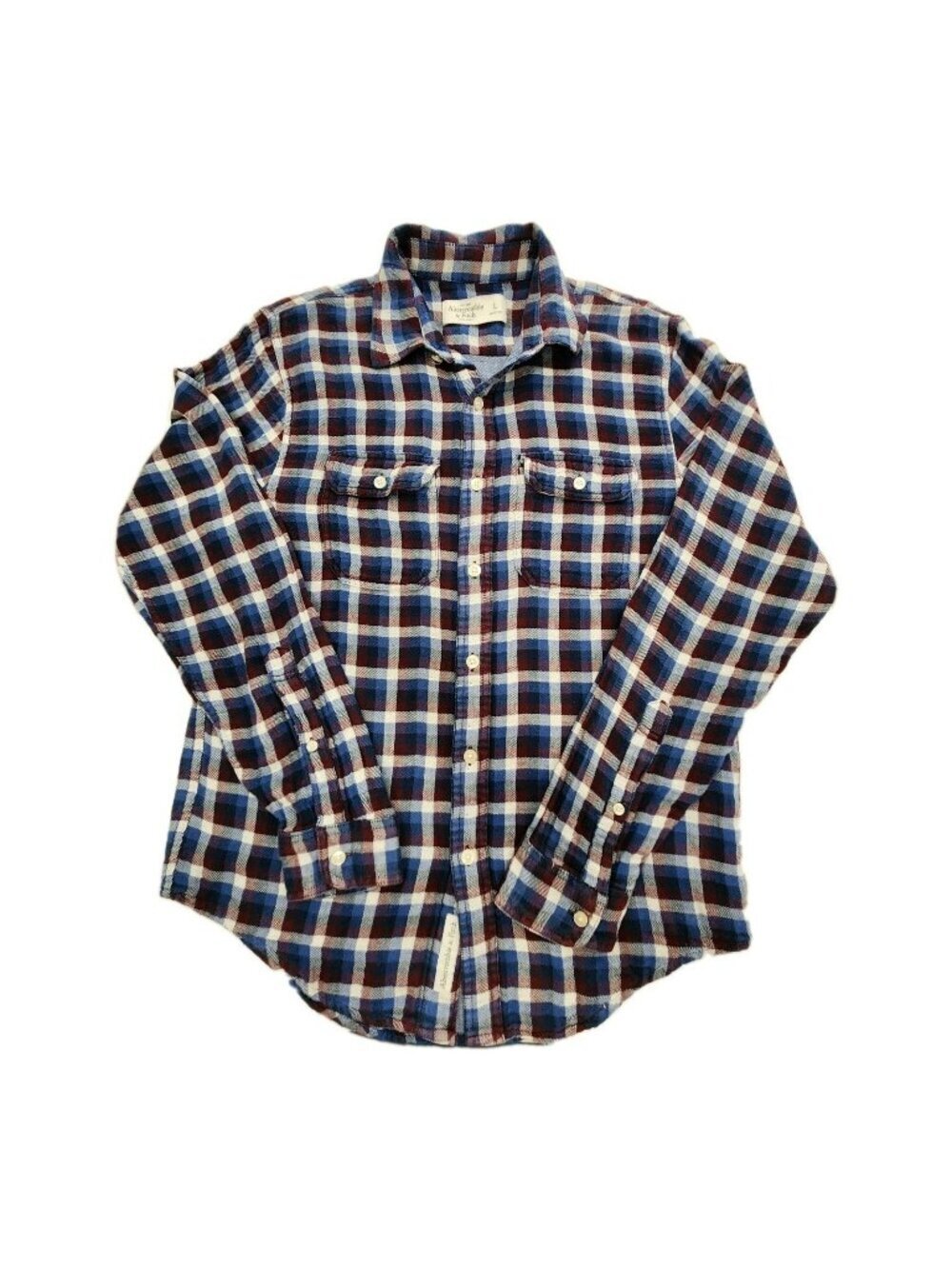 Abercrombie & Fitch Shirt Mens Tag L Fits M Blue Plaid Y2K Flannel 2 Pocket
